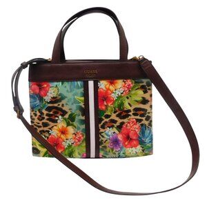 Guess Kasinta Tote Bag Satchel Purse Leopard and Tropical Floral Print